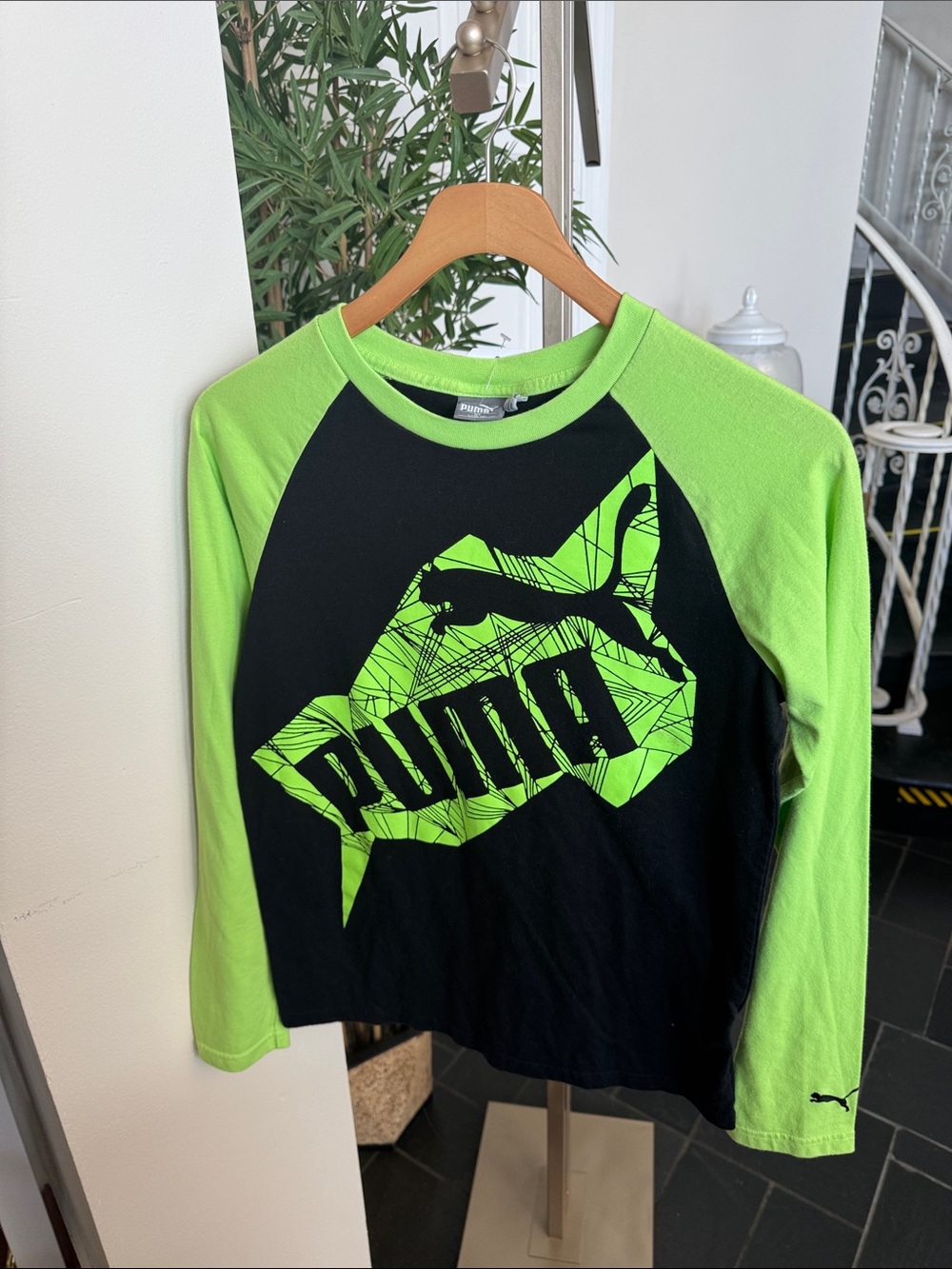 Puma Neon Green and Black Long Sleeve Tee